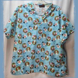 LN Unisex Plus Size Frosty The Snowman Blue Christmas Scrub Top